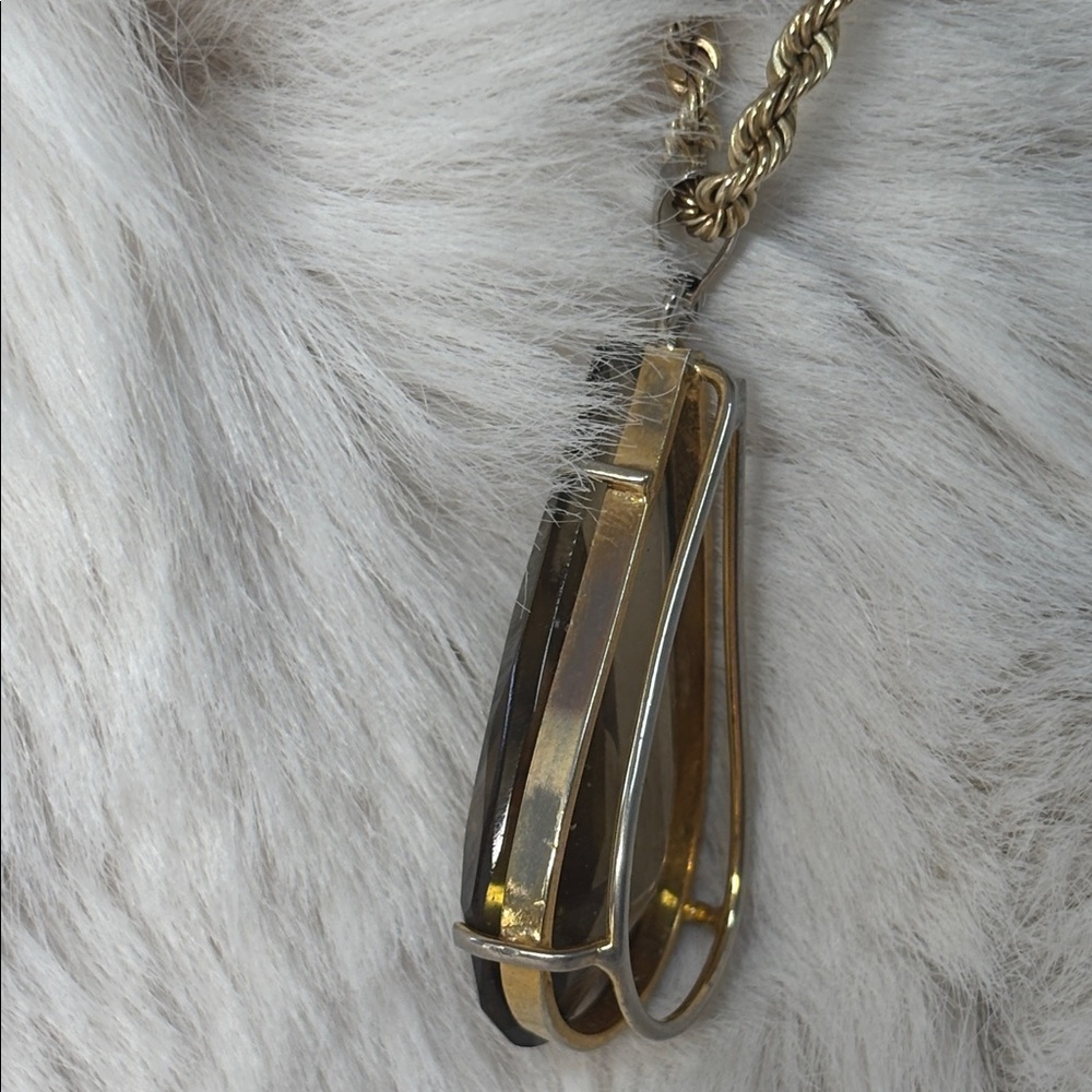 Vintage Teardrop Shaped Genuine 14K Gold Filled Smoky Topaz Pendant - Picture 8 of 15